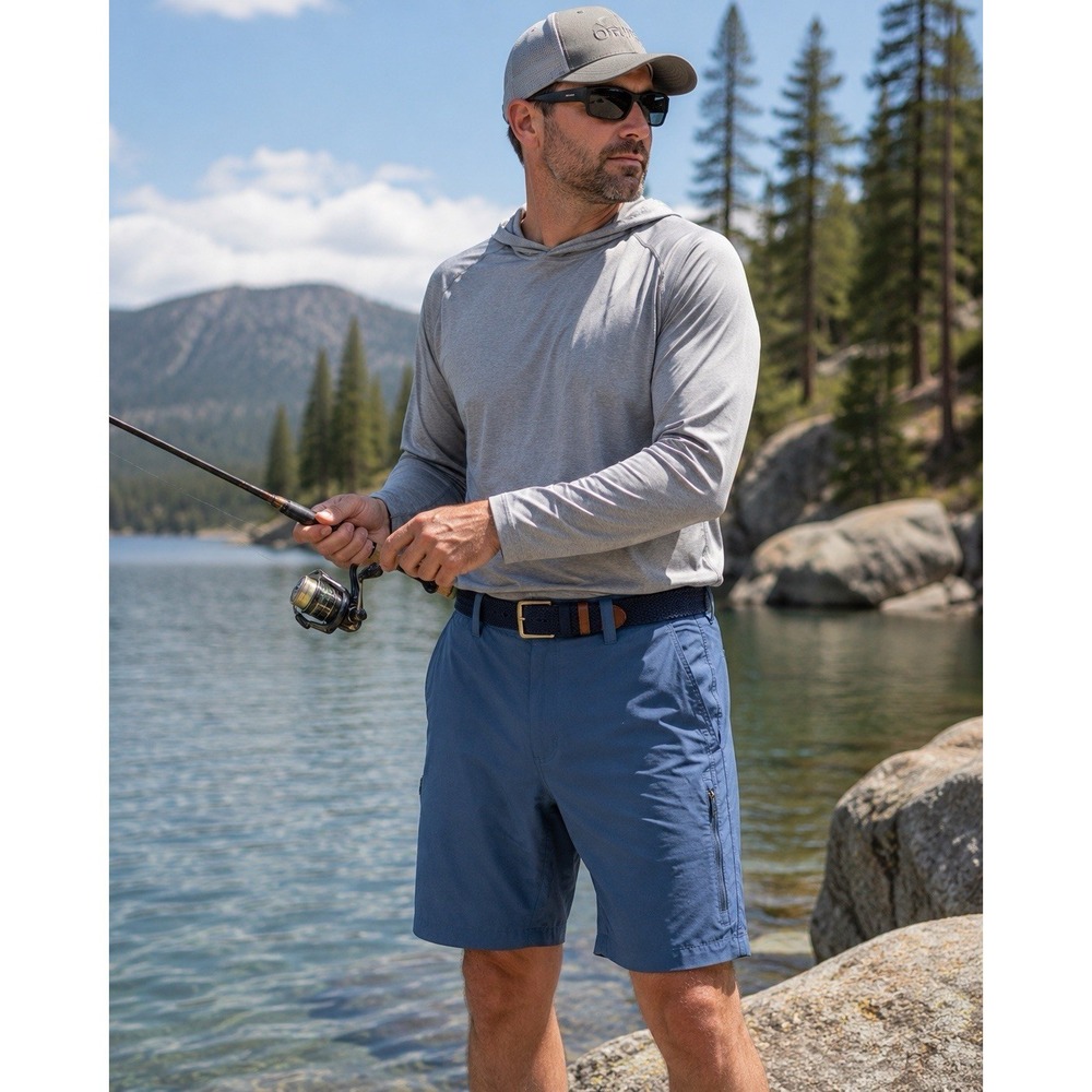 Orvis Mens 38 Blue Hiking Fishing Shorts Zip Pocket Outdoor Performance